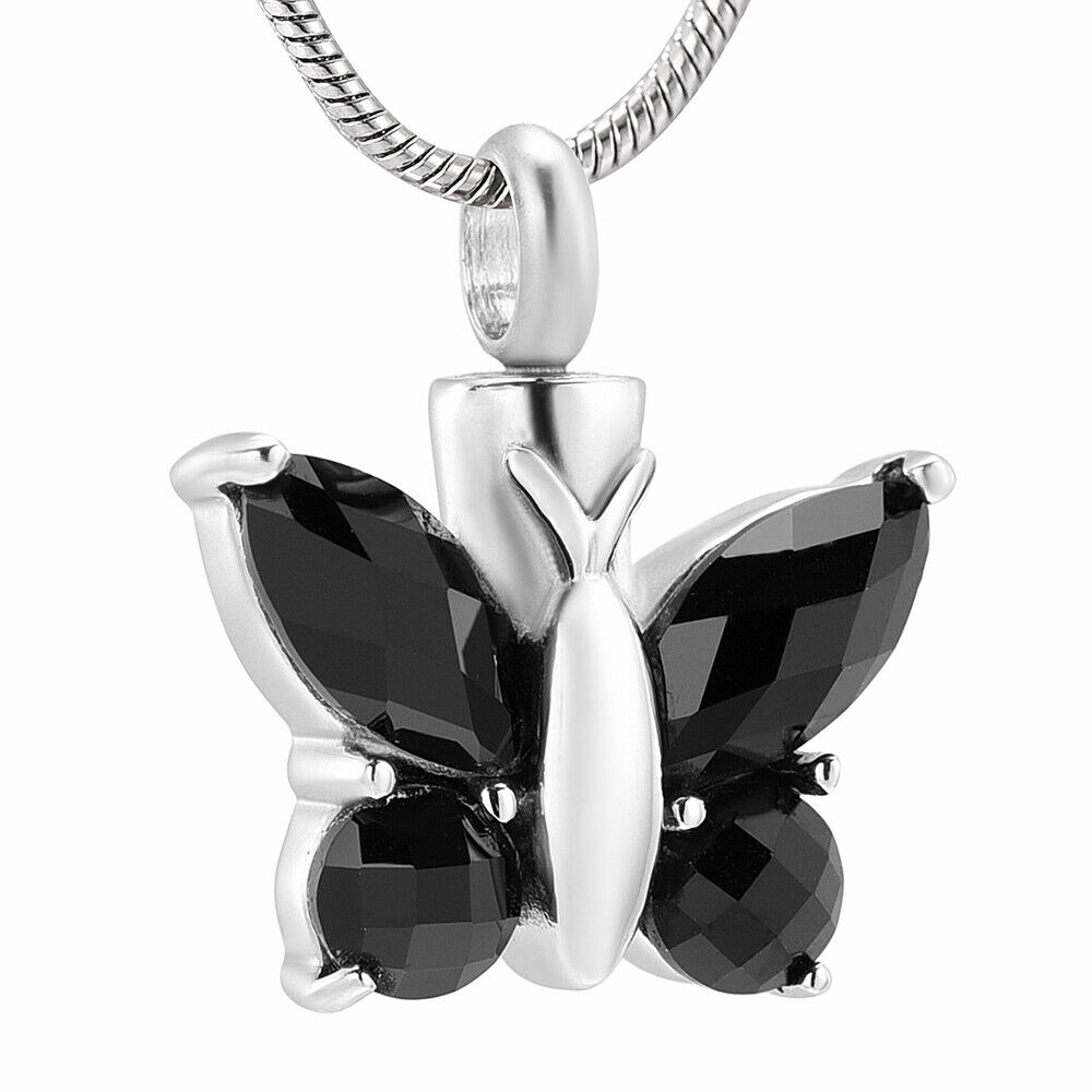 Butterfly Crystal Urn Necklace Cremation Jewelry Stainless Steel Urns Memorial