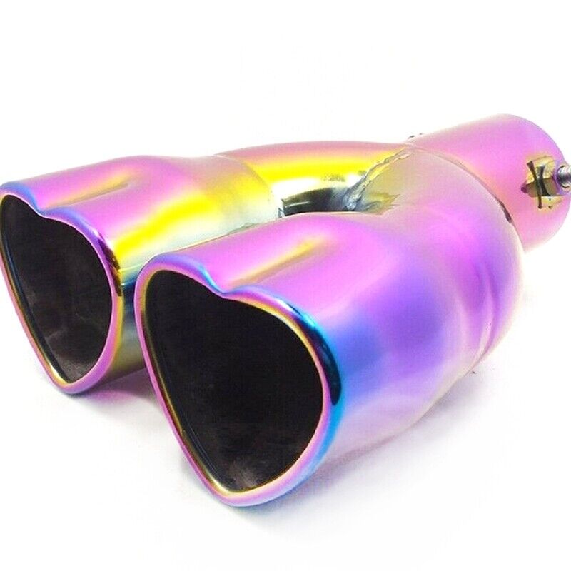 63mm 2.5'' Universal Heart Shaped Dual Outlet Exhaust Muffler Tail Pipe Chrome - Picture 22 of 23