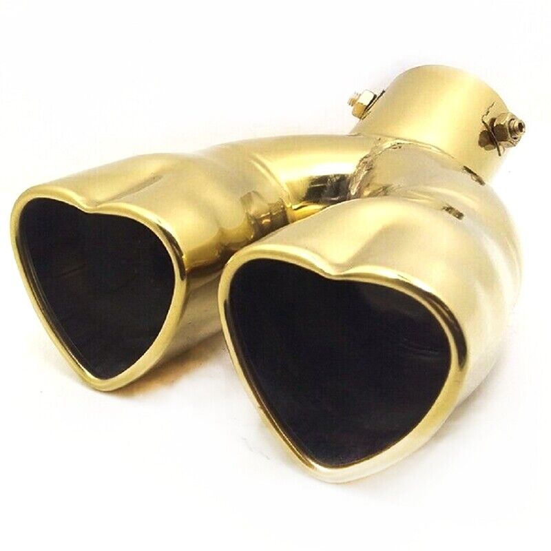 63mm 2.5'' Universal Heart Shaped Dual Outlet Exhaust Muffler Tail Pipe Chrome - Picture 23 of 23