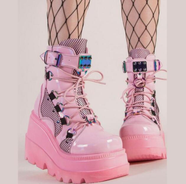 Pink platform outlet booties