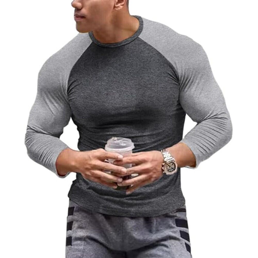 Comfortable Mens Tops Muscle T Shirts Long Sleeve Polyester Regular Undershirt