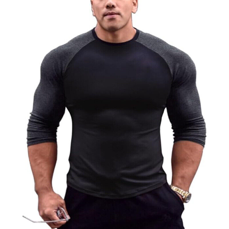 Comfortable Mens Tops Muscle T Shirts Long Sleeve Polyester Regular Undershirt