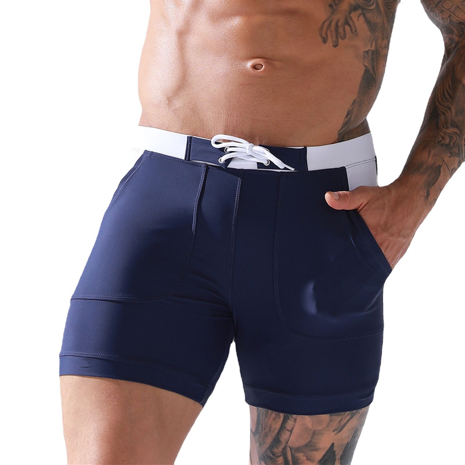 Men's Swimwear Swimsuits Solid Basic Long Swim Boxer Trunks Board Beach Shorts