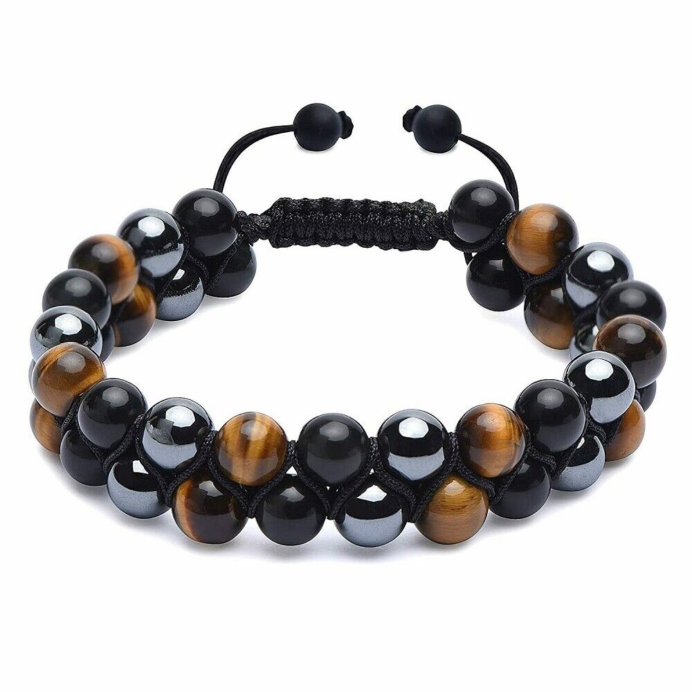 Men Tiger Eye Hematite Beaded Necklace Bracelets Triple Protection Jewelry Sets