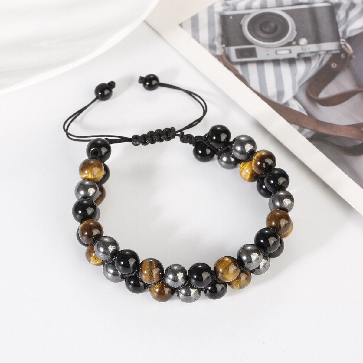 Men Tiger Eye Hematite Beaded Necklace Bracelets Triple Protection Jewelry Sets