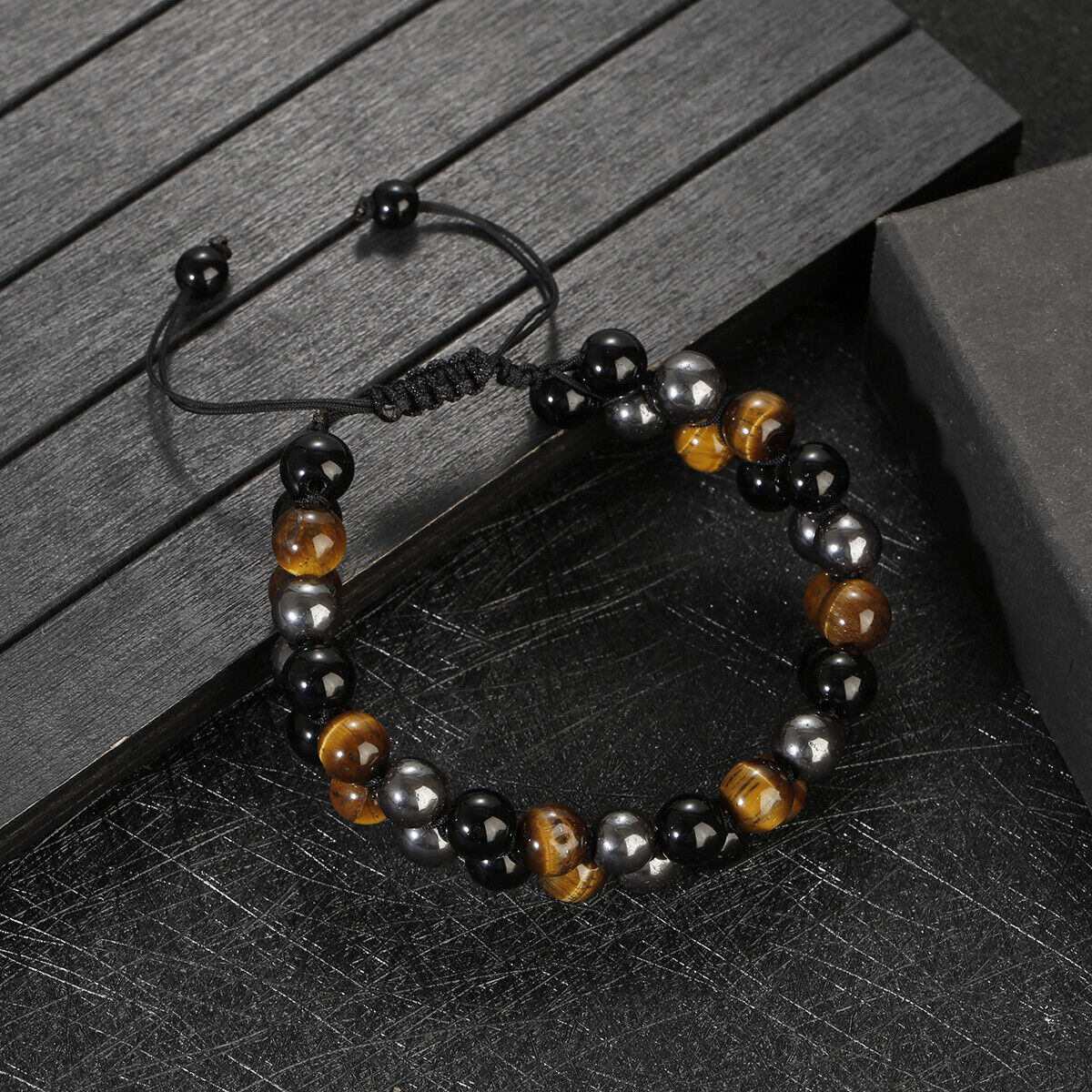 Men Tiger Eye Hematite Beaded Necklace Bracelets Triple Protection Jewelry Sets