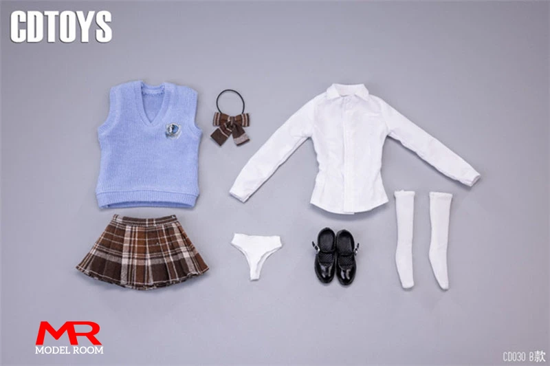 cdtoys cd030 1/6 School Girl Vest Shirt Skirt Shoe Clothes Fit 12'' Female Body