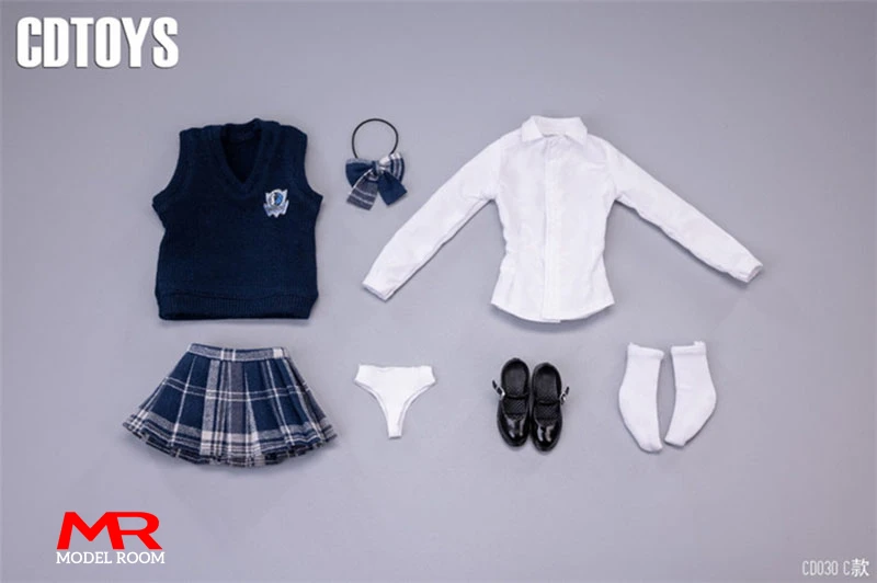 cdtoys cd030 1/6 School Girl Vest Shirt Skirt Shoe Clothes Fit 12'' Female Body