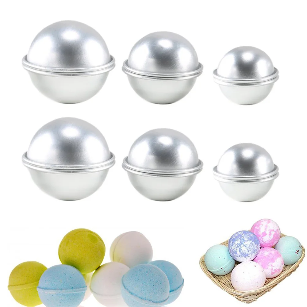 6Pcs/Set Aluminum Bath Bomb Mold 3Size DIY Bath Fizzy Sphere Round Ball Mold