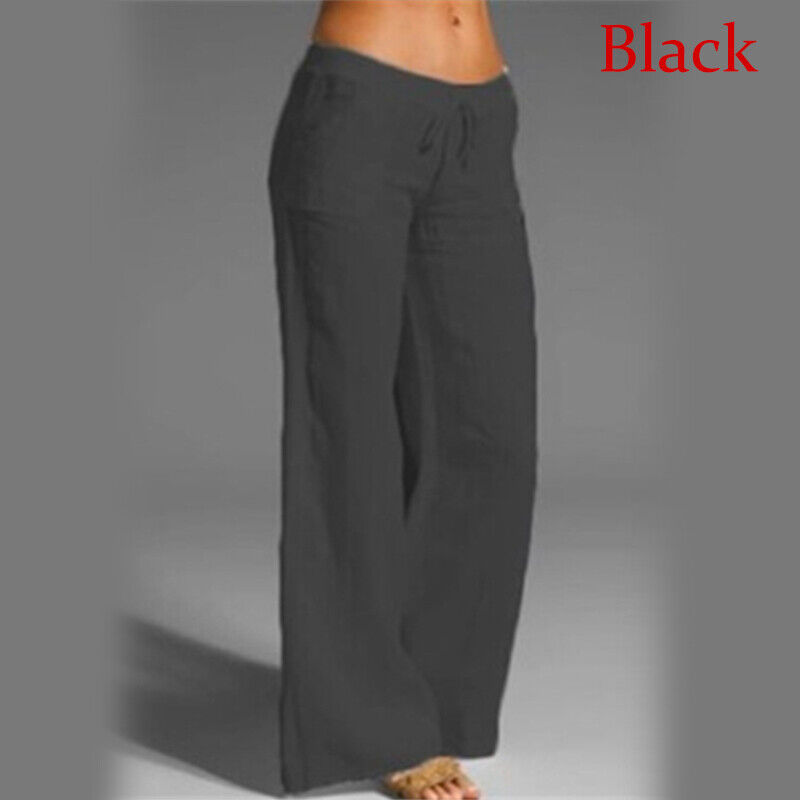 Baumwolle Damen Leinen Hose weites Bein Gummizug hohe Taille lose Hose Baggy Sommer - Bild 10 von 14