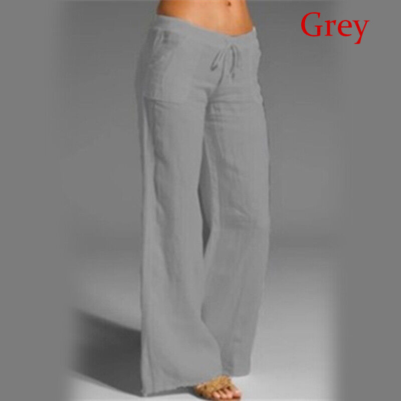 Baumwolle Damen Leinen Hose weites Bein Gummizug hohe Taille lose Hose Baggy Sommer - Bild 11 von 14