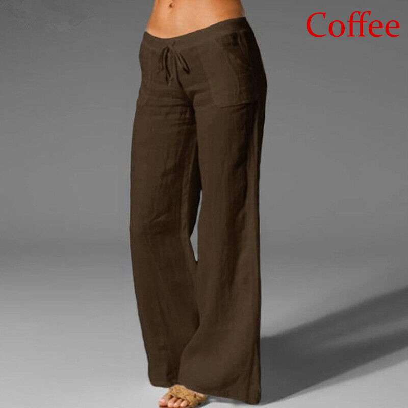 Baumwolle Damen Leinen Hose weites Bein Gummizug hohe Taille lose Hose Baggy Sommer - Bild 13 von 14