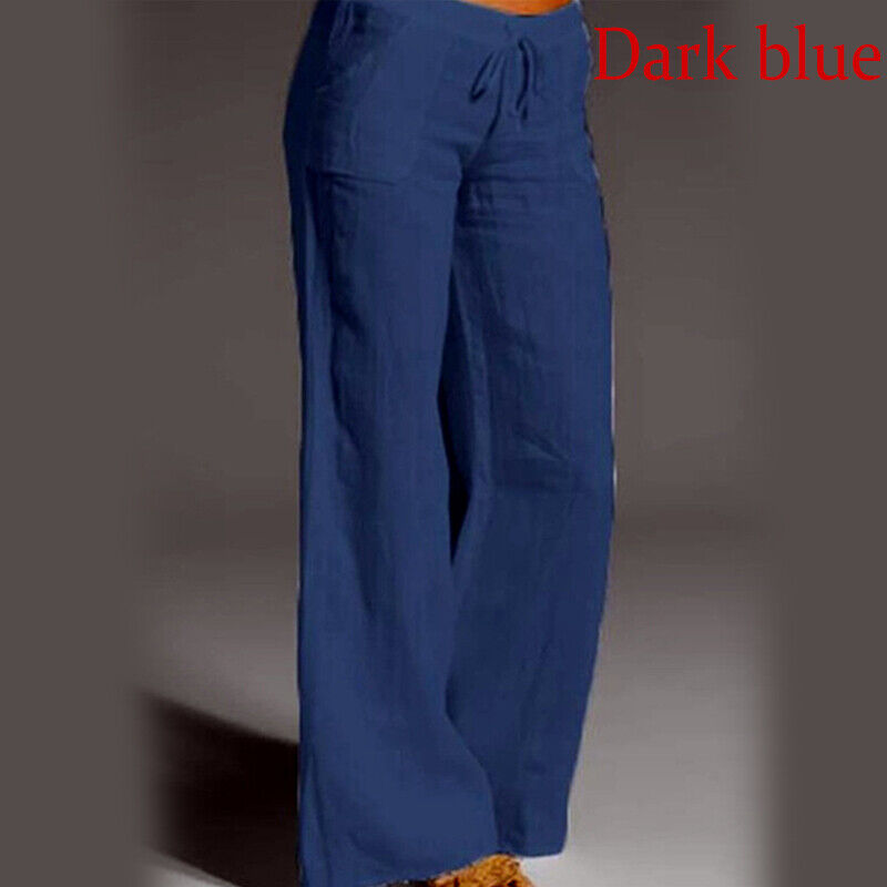 Baumwolle Damen Leinen Hose weites Bein Gummizug hohe Taille lose Hose Baggy Sommer - Bild 14 von 14