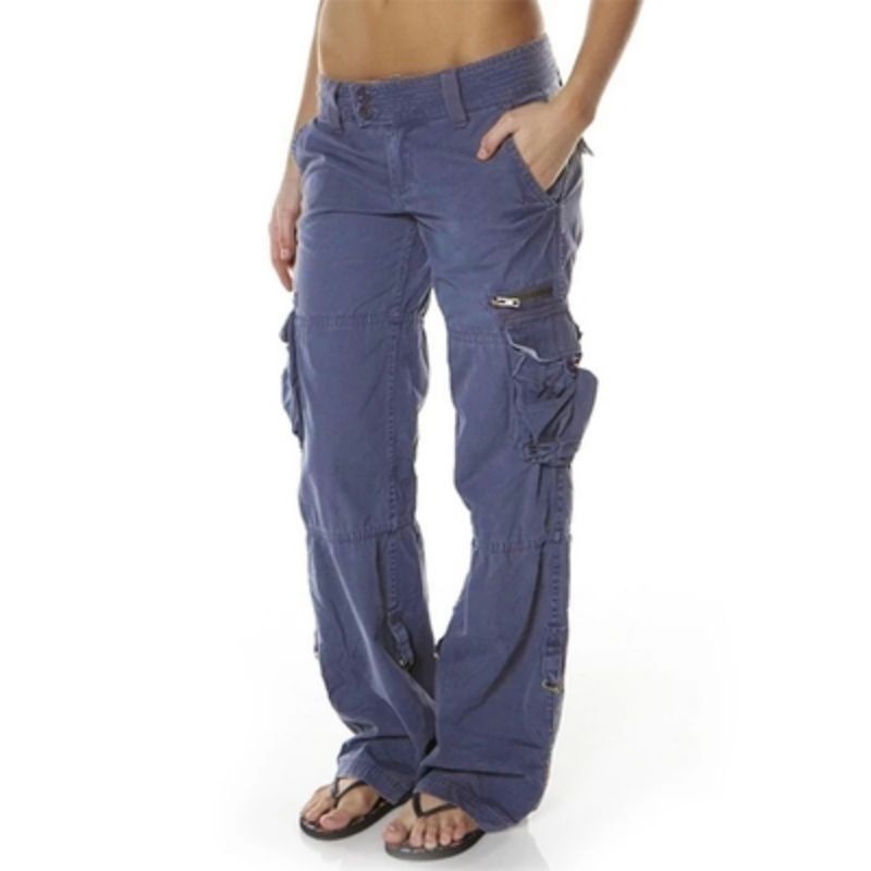 Lässige Low Waist Pocket Combat Jeans Hose Damen Cargohose Unterteil - Bild 8 von 13