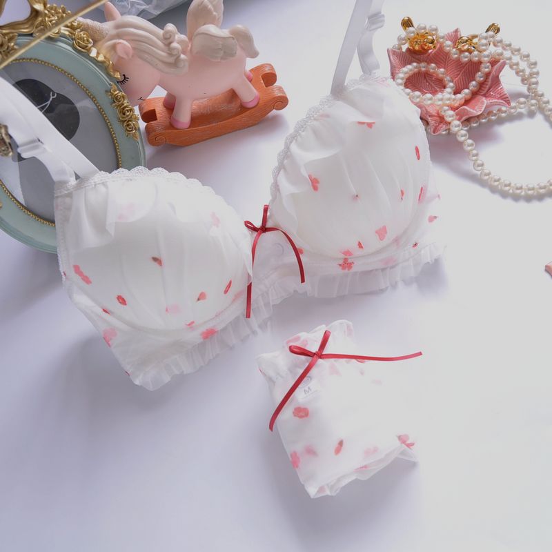 Japanese Women Printing Wireless Thin Cup Cute Gathering Sexy Underwear Bra Set - Picture 11 of 12