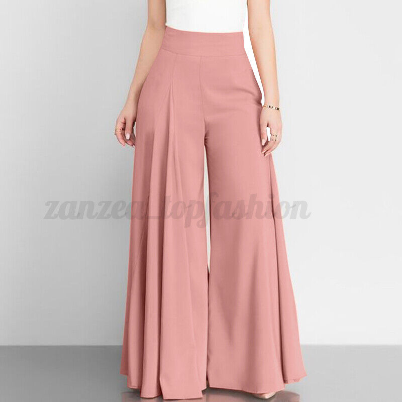 Women Wide Legs Pants High Waist Office Work Long Cotton Trousers - Picture 7 of 8