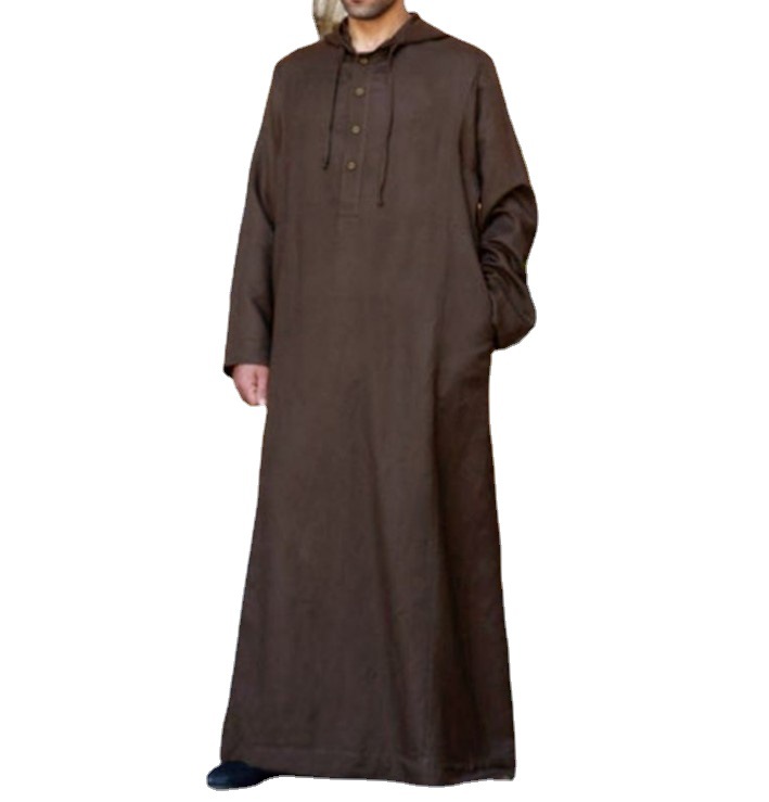 Camisa con capucha con capucha simple estilo árabe de manga larga para hombre - Imagen 9 de 9