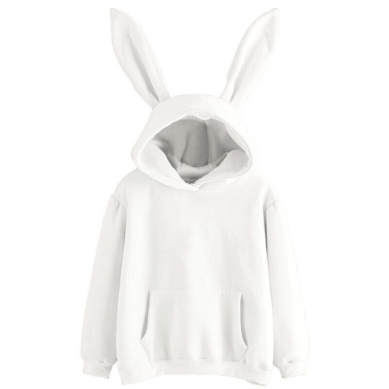 Women's Solid Bunny Ears Hooded Casual Sweatshirt Hoodie Jumper Pullover Tops - Picture 10 of 16