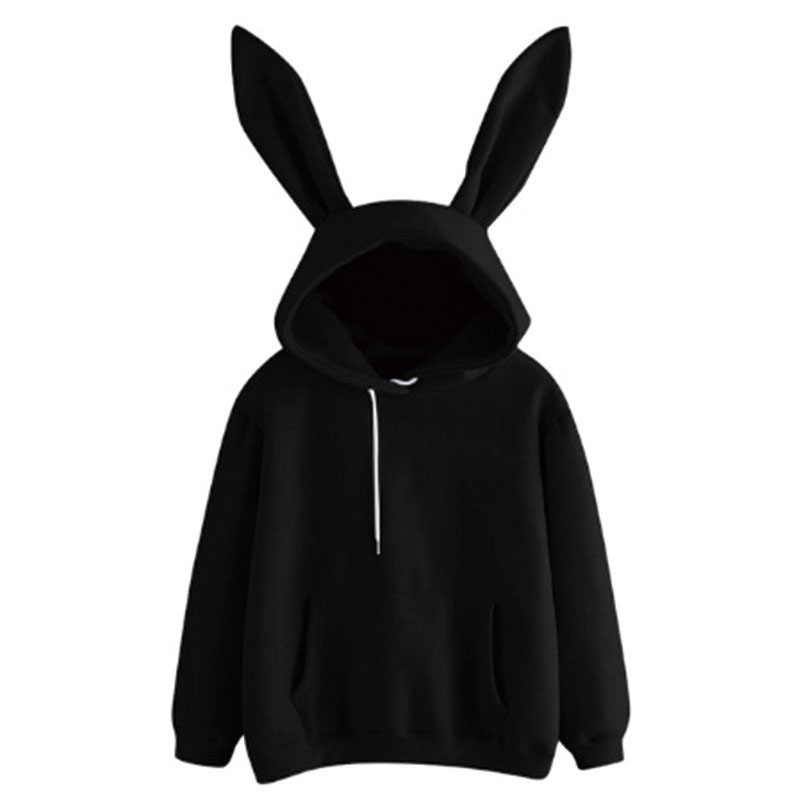 Women's Solid Bunny Ears Hooded Casual Sweatshirt Hoodie Jumper Pullover Tops - Picture 15 of 16