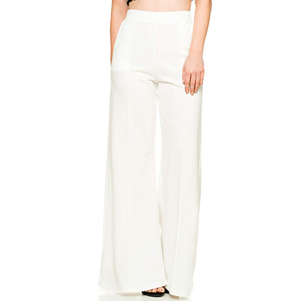 Womens Solid Color High Waist Loose Wide Legs Long Flare Trousers Fashion Pants - Picture 9 of 14