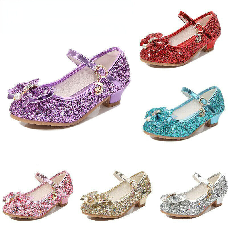 Holiday Kids Children Girls Shoes Sequin Heels Wedding Party Princess Shoes Size