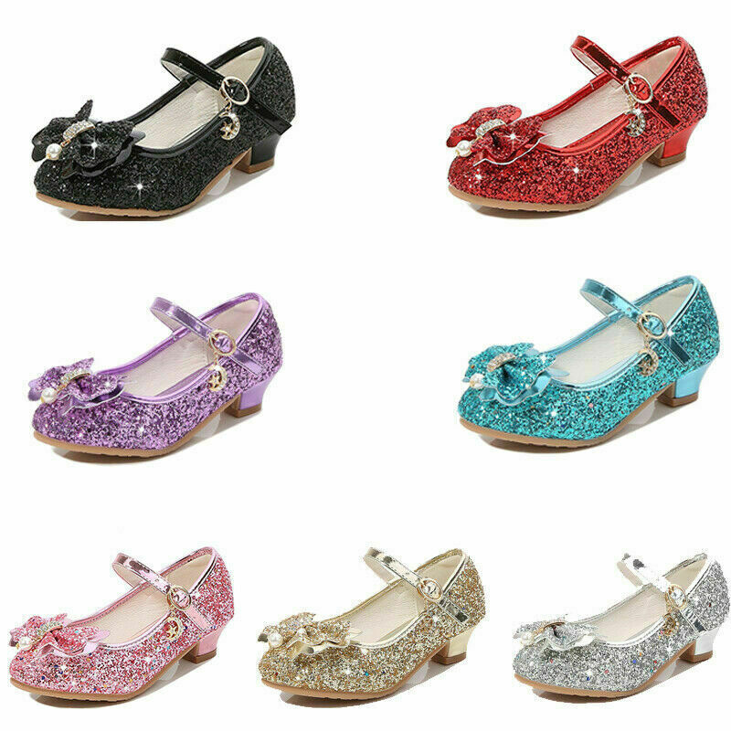 Holiday Kids Children Girls Shoes Sequin Heels Wedding Party Princess Shoes Size