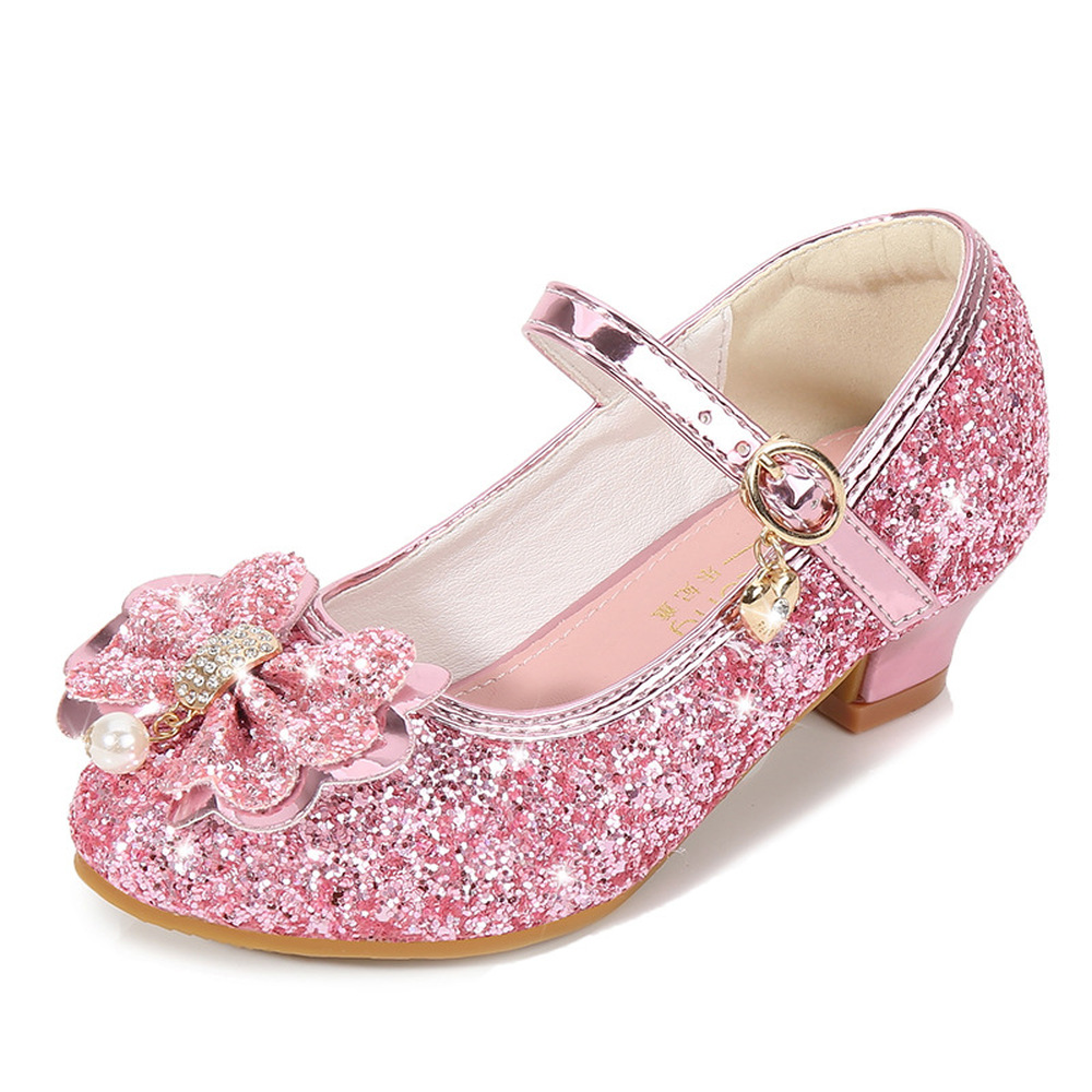 Holiday Kids Children Girls Shoes Sequin Heels Wedding Party Princess Shoes Size