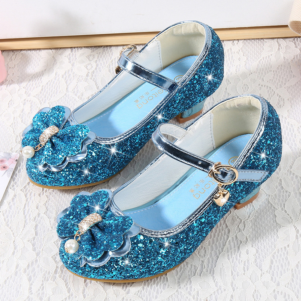 Holiday Kids Children Girls Shoes Sequin Heels Wedding Party Princess Shoes Size