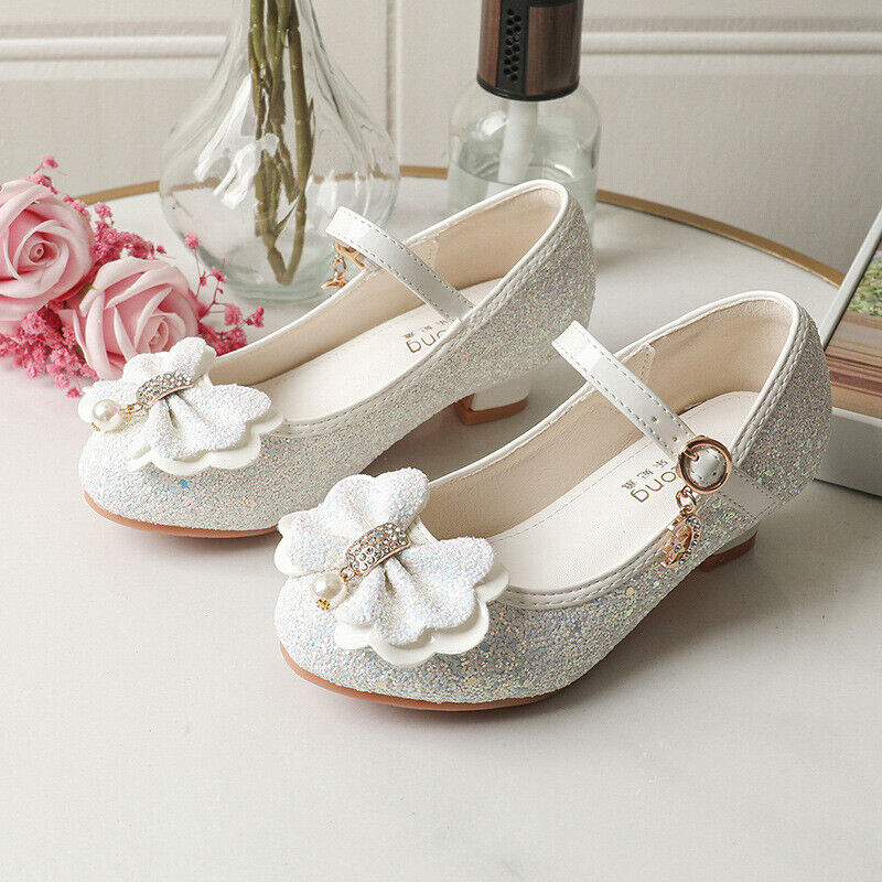 Holiday Kids Children Girls Shoes Sequin Heels Wedding Party Princess Shoes Size