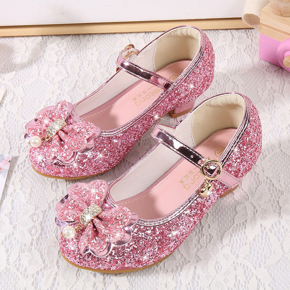 Holiday Kids Children Girls Shoes Sequin Heels Wedding Party Princess Shoes Size