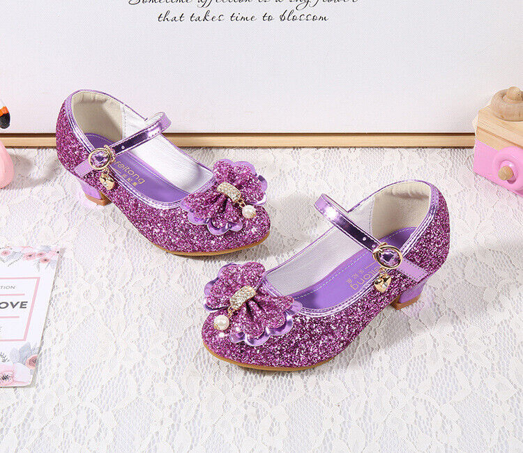 Holiday Kids Children Girls Shoes Sequin Heels Wedding Party Princess Shoes Size