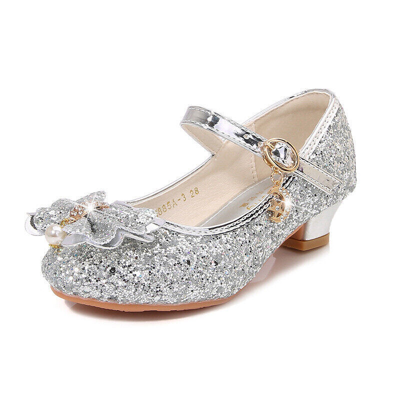 Holiday Kids Children Girls Shoes Sequin Heels Wedding Party Princess Shoes Size