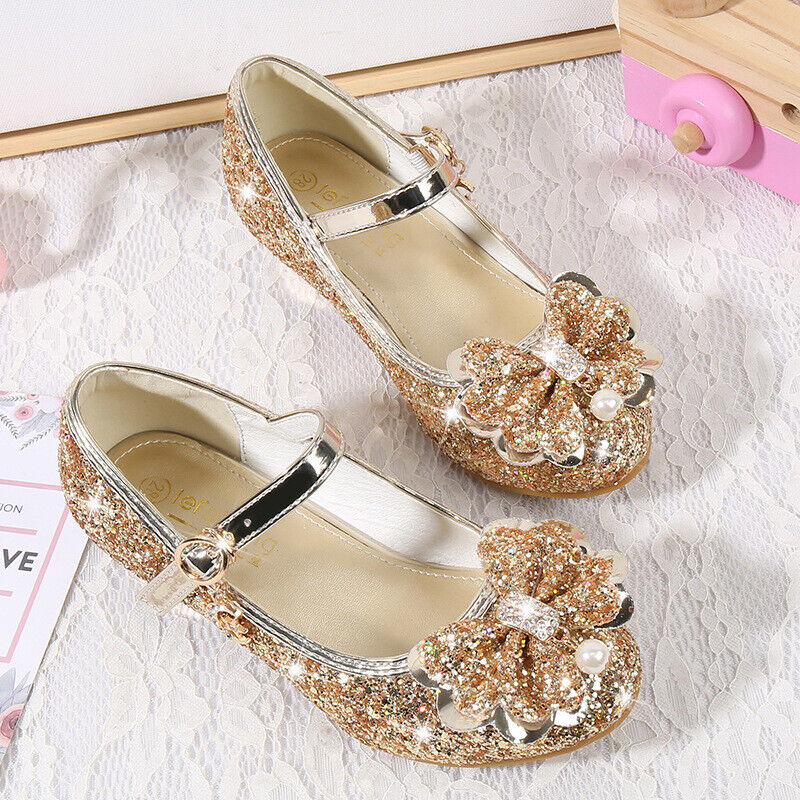 Holiday Kids Children Girls Shoes Sequin Heels Wedding Party Princess Shoes Size