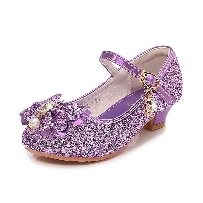 Holiday Kids Children Girls Shoes Sequin Heels Wedding Party Princess Shoes Size