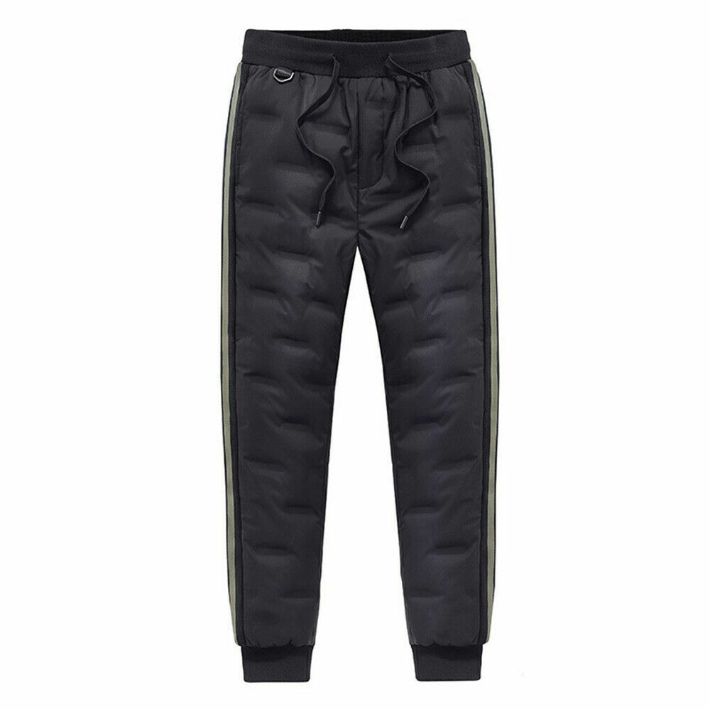 Mens Warmer Tapered Padded Trousers Stripe Trouser Duck Down Quilted Lined Pants