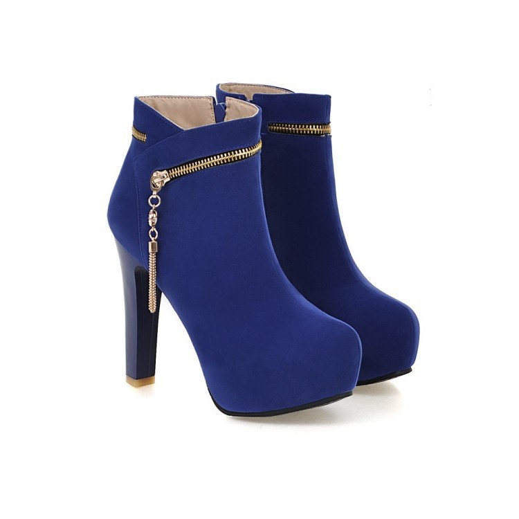 Stivaletti donna tacco alto stiletto finta pelle scamosciata punta rotonda scarpe plateau moda - Foto 19 di 20