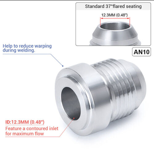 2PCS Male Billet Aluminum Weld On Fitting Nuts 4AN/6AN/8AN/10AN/12AN - Picture 16 of 17