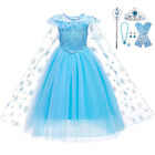 Kids Girls Elsa Princess Costume Birthday Cosplay Party Fancy Dress With Cape UK - Picture 20 of 20