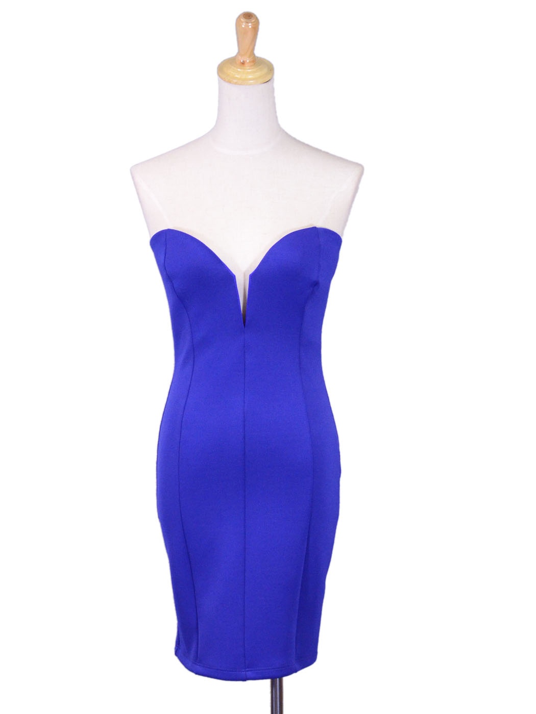 Solemio Flirty Feminine Bodycon Deep-V Tube Top Sheen Party Dress - Picture 13 of 14