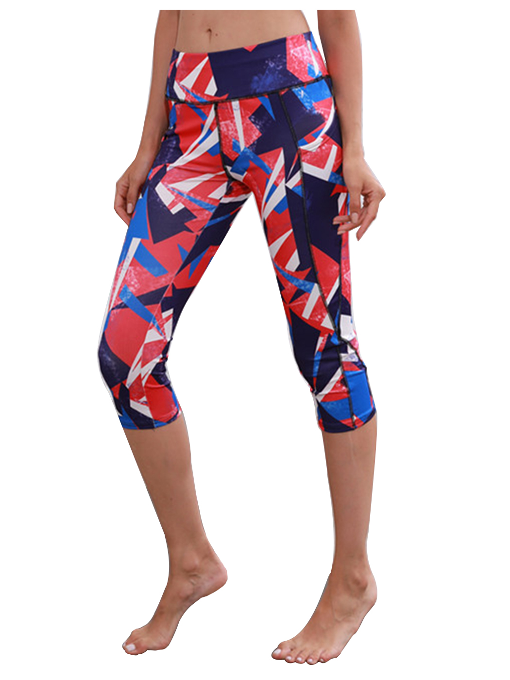 Printed High Waisted Blue White Yoga Gym Stretchy Capri Pants Leggings - Picture 25 of 25
