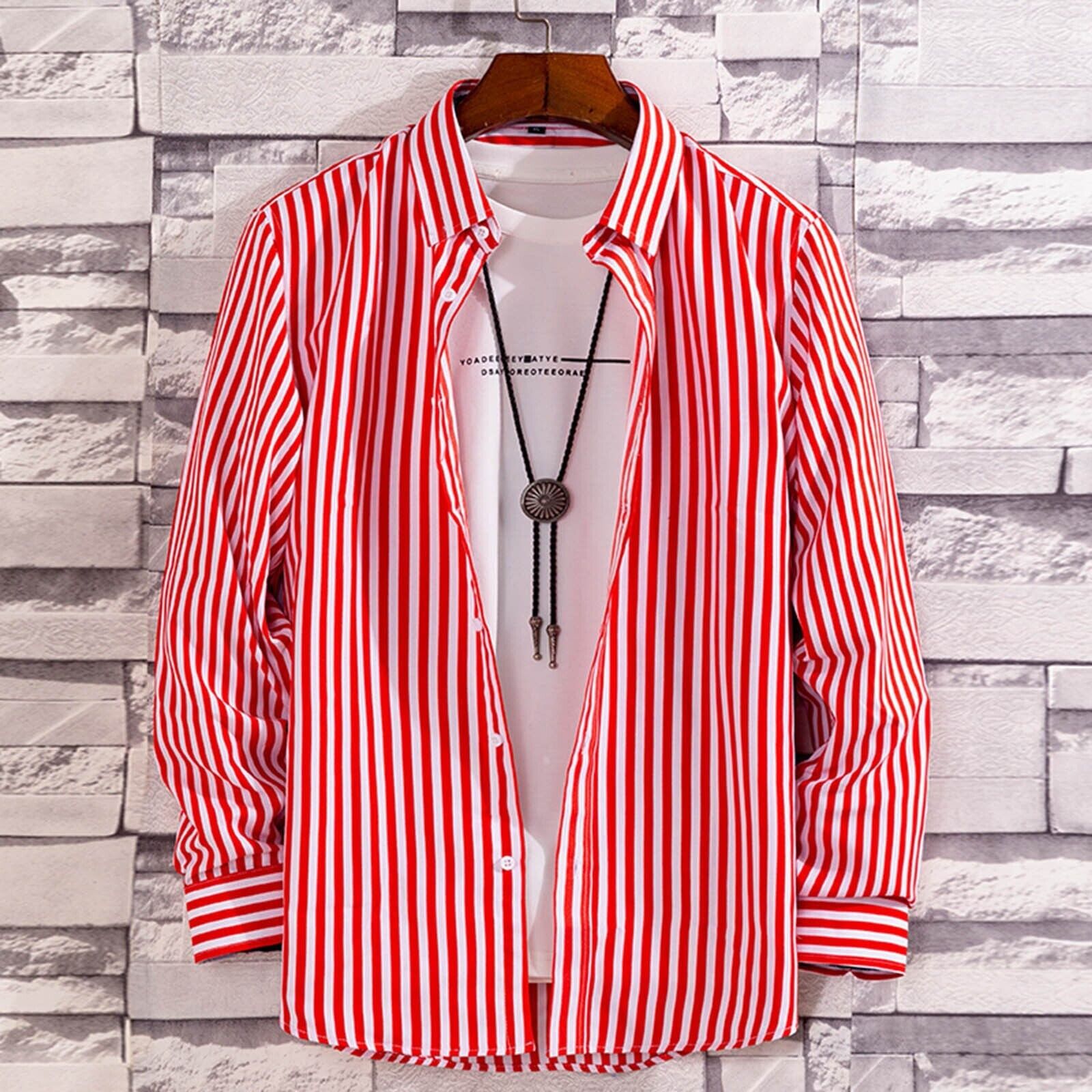 Camicia da lavoro uomo manica lunga righe coreana slim fit casual top blusa camicia elegante - Foto 15 di 15