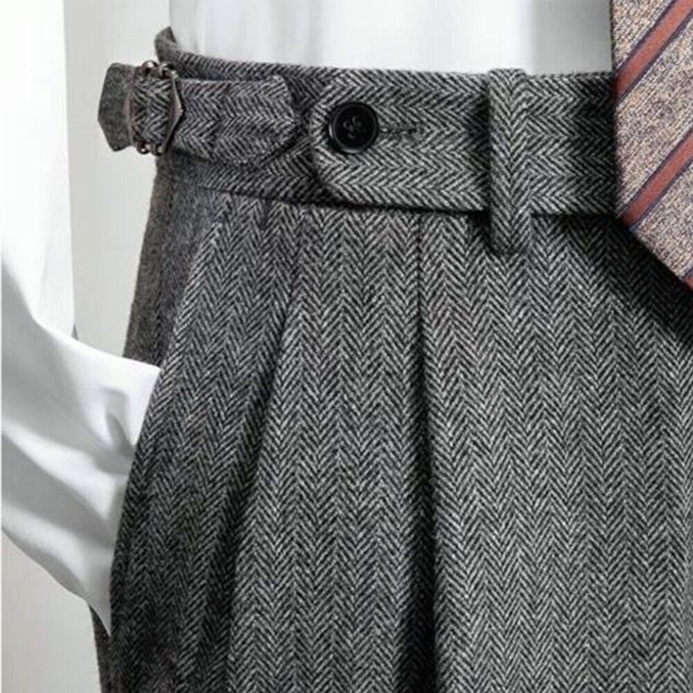 Retro Herren Tweed Fischgrät Hose Wolle Freizeit Business Hose - Bild 2 von 27
