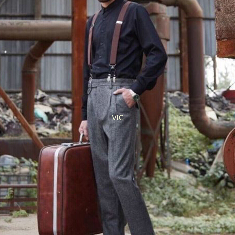 Retro Herren Tweed Fischgrät Hose Wolle Freizeit Business Hose - Bild 5 von 27