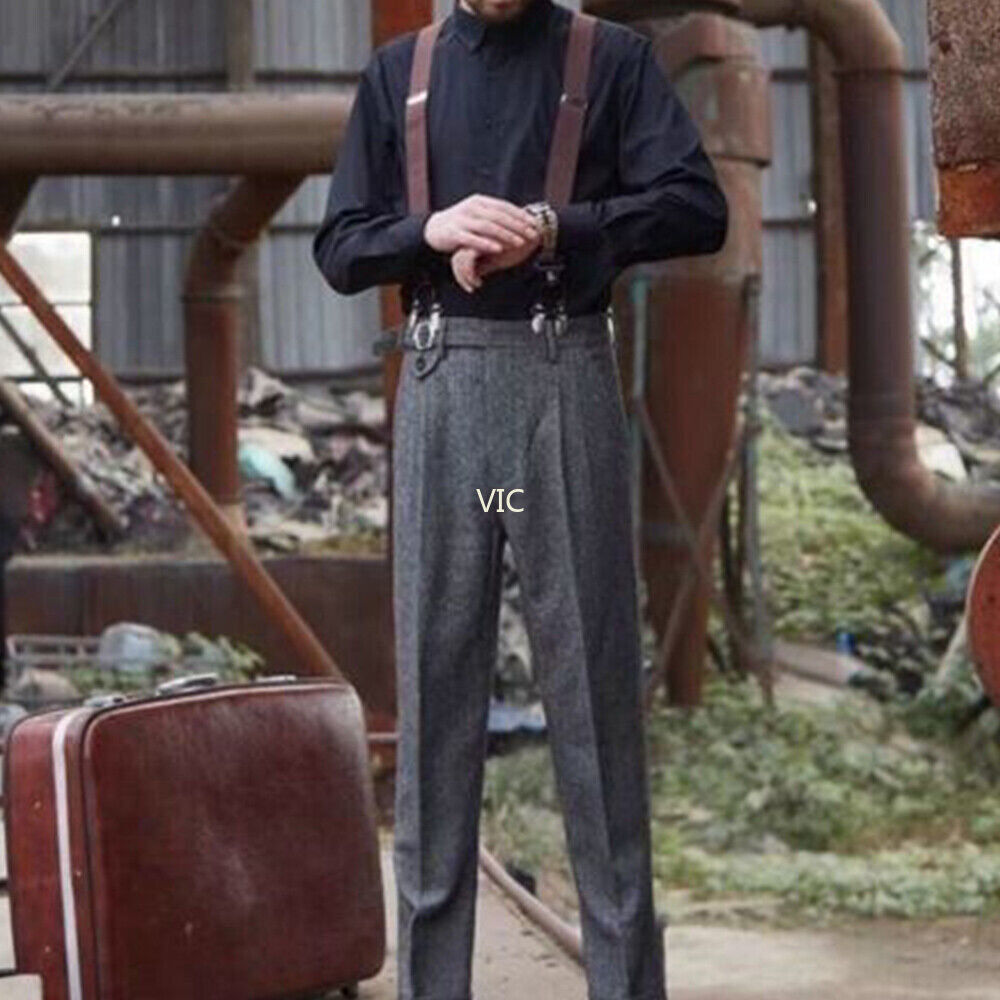 Retro Herren Tweed Fischgrät Hose Wolle Freizeit Business Hose - Bild 6 von 27