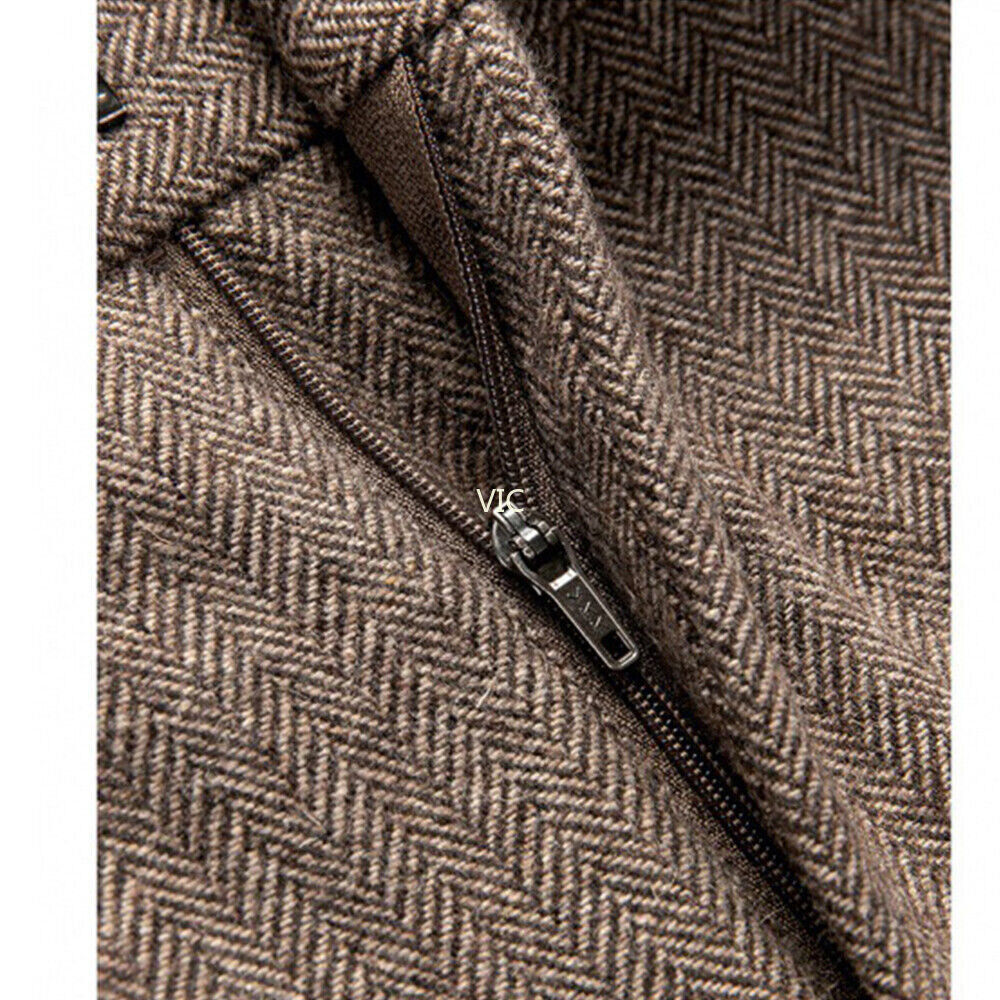 Retro Herren Tweed Fischgrät Hose Wolle Freizeit Business Hose - Bild 10 von 27