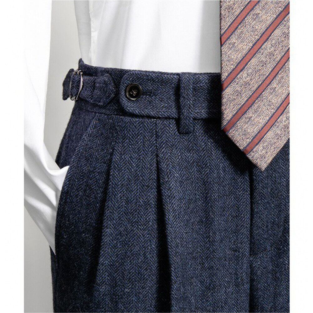 Retro Herren Tweed Fischgrät Hose Wolle Freizeit Business Hose - Bild 18 von 27