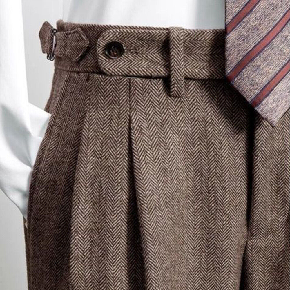 Retro Herren Tweed Fischgrät Hose Wolle Freizeit Business Hose - Bild 21 von 27