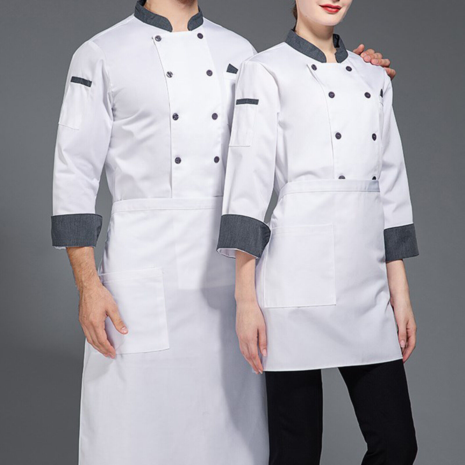 Unisex Long Sleeve Chef Coat Jacket Men Women Kitchen Workwear Cooking Uniform - Picture 17 of 18