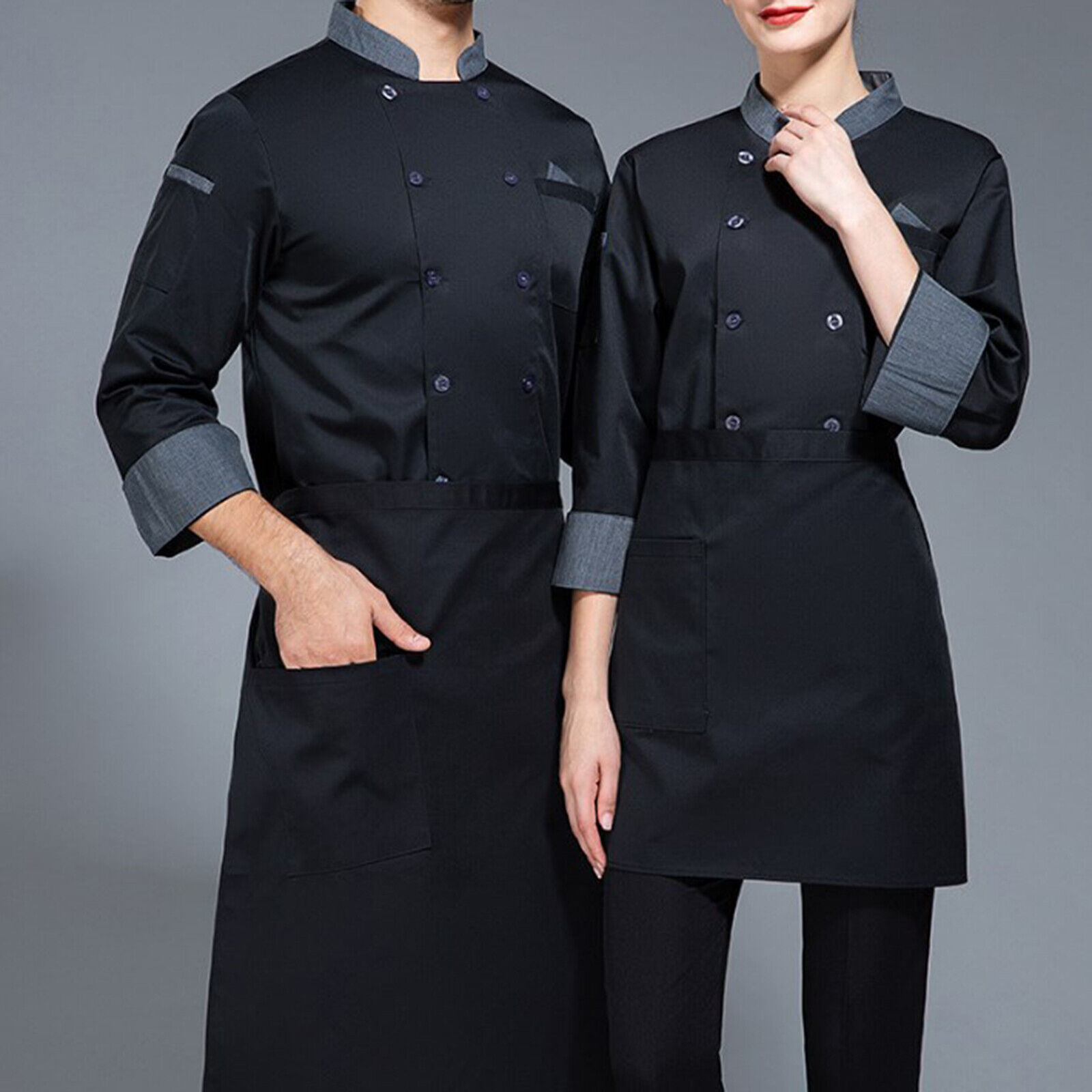 Unisex Long Sleeve Chef Coat Jacket Men Women Kitchen Workwear Cooking Uniform - Picture 16 of 18