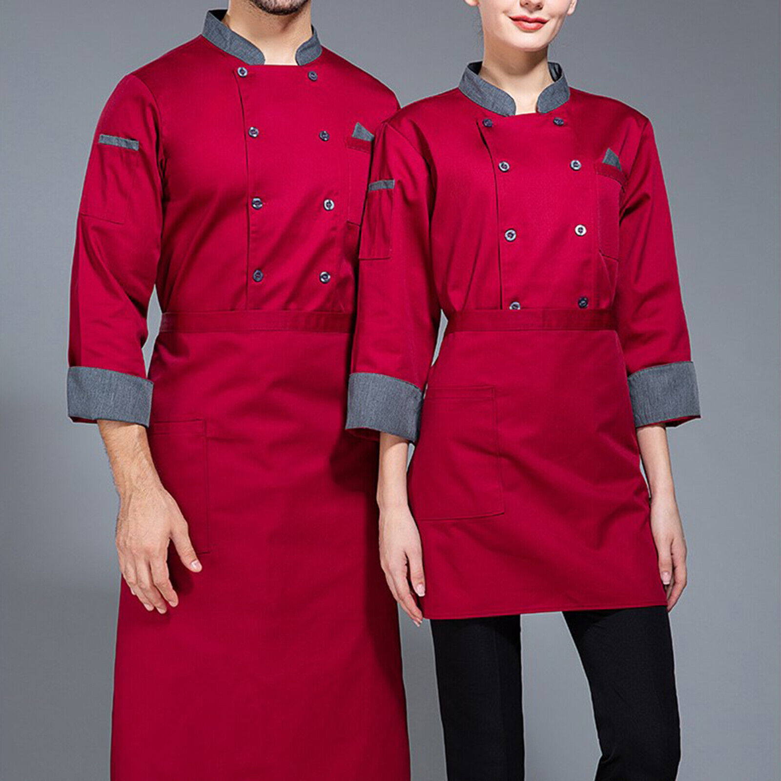 Unisex Long Sleeve Chef Coat Jacket Men Women Kitchen Workwear Cooking Uniform - Picture 18 of 18